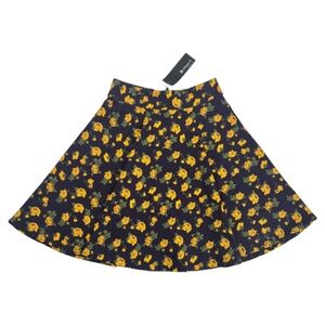 NWT Allegra K Yellow Floral Navy A-line Miniskirt Size Medium